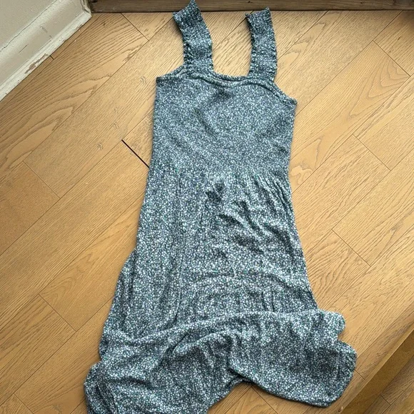 Aerie Blue Floral Smocked Midi Dress - Picture 1 of 1